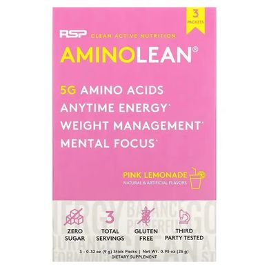 Аминокислоты розовый лимонад RSP Nutrition (AminoLean Pink Lemonade) 3 пакетика по 9 г