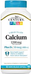 Кальций + витамин Д3 21st Century 1200 мг 90 жидких капсул
