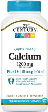 Кальций + витамин Д3 21st Century 1200 мг 90 жидких капсул