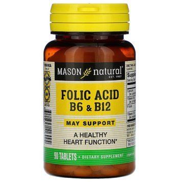 Фолієва кислота B6 та B12, Folic Acid B6 & B12, Mason Natural, 90 таблеток