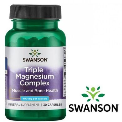 Магній Swanson Triple Magnesium Complex 400 mg 30 капсул