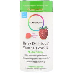 Витамин D3, вкус малины, Berry D-Licious, Rainbow Light 2500 МЕ, 50 желейных конфет