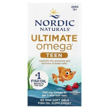 Омега-3, рибний жир для підлітків, смак полуниці, Teen, Ultimate Omega Fish Oil, Ages 12+, Nordic Naturals, 60 міні капсул