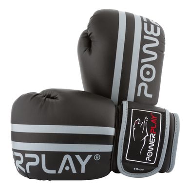 Боксерские перчатки PowerPlay 3010 черно-серые 16 унций