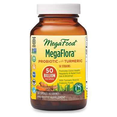 Пробиотики MegaFlora Probiotic with Turmeric, MegaFood, 60 капсул