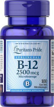 Вітамін B-12, Vitamin B-12, Puritan's Pride, сублінгвальний, 2500 мкг, 100 мікропастилок