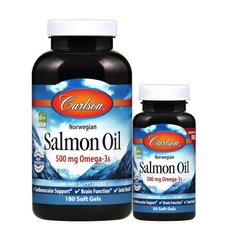 Омега 3 Carlson Labs Salmon Oil 500 mg Omega-3s 180 + 50 капс риб'ячий жир