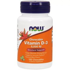 Витамин Д3 с Ментоловым Вкусом, Vitamin D-3, Now Foods, 5000 МЕ, 120 жевательных таблеток