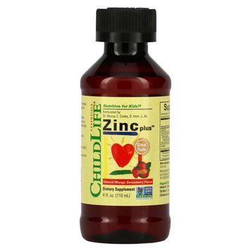 Жидкий цинк для детей, вкус манго и клубники, Zinc Plus, ChildLife, 118 мл