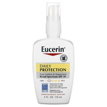 Увлажняющий лосьон для лица ежедневная защита от солнца SPF30 без запаха Eucerin Daily Protection Face Lotion & Sunscreen SPF 30 Fragrance Free 118 мл