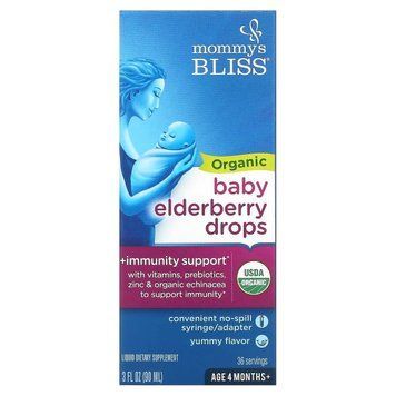 Бузина для младенцев от 4 месяцев, Органические капли, Organic Baby Elderberry Drops, Mommy's Bliss, 90 мл