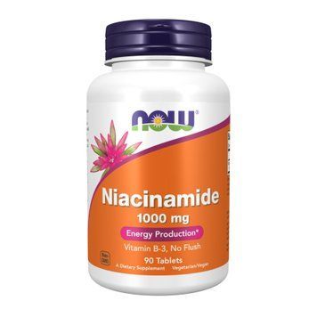 Ниацинамид, Niacinamide, Now Foods, 1000 мг, 90 таблеток