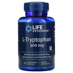 L-Триптофан, L-Tryptophan, Life Extension, 500 мг, 90 вегетаріанських капсул