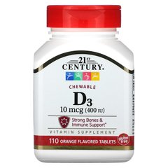 Вітамін Д3 21st Century Vitamin D3 Chewable 400 IU 110 мармеладок Апельсин