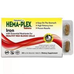 Залізо з незамінними поживними речовинами тривалого вивільнення, Hema-Plex, Iron with Essential Nutrients for Healthy Red Blood Cells, Natures Plus, 30 таблеток