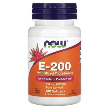 Вітамін Е зі змішаними токоферолами E-200 Now Foods 134 мг 200 МО 100 гелевих капсул