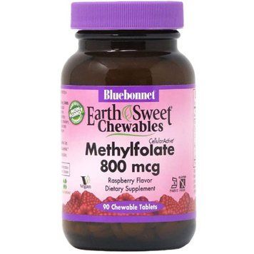 Метилфолат (B9) 800мкг, Смак Малини, Earth Sweet Chewables, Bluebonnet Nutrition, 90 жувальних таблеток