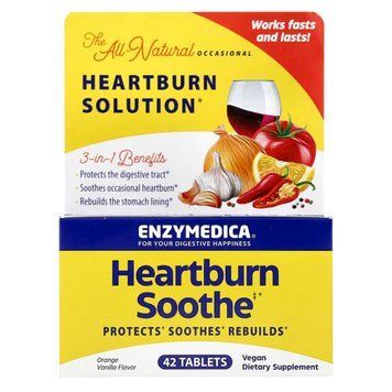 Комлекс для облегчения изжоги, вкус апельсина и ванили, Heartburn Soothe, Enzymedica, 42 жевательных таблетки