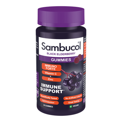 Витамины для иммунитета Sambucol Immuno Forte + Vitamin C + Zinc 30 жув. таблеток
