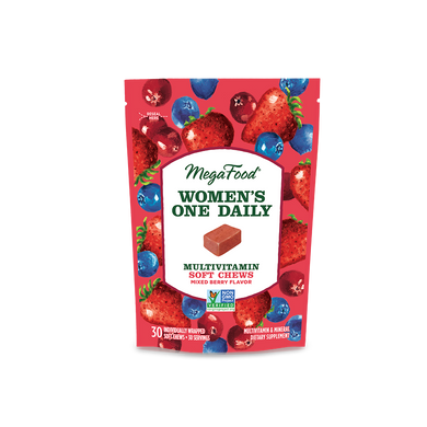 Мультивитамины для женщин, вкус ягод, Women's Multivitamin Soft Chews, Mixed Berry Flavor, MegaFood, 30 мягких жевательных конфет в индивидуальной упаковке
