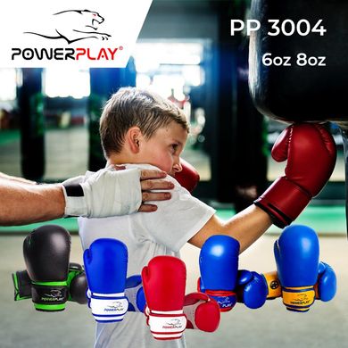 Боксерские перчатки PowerPlay 3004 JR черно-зеленые 8 унций
