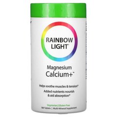Магний Кальций +, Magnesium Calcium +, Food-Based Formula, Rainbow Light, 180 таблеток