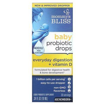 Пробиотик с витамином D в каплях для новорожденных, 400 МЕ, Baby Probiotic Drops+Vitamin D, Mommy's Bliss, 10 мл
