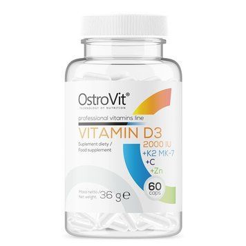 Комплекс вітамінів OstroVit Vitamin D3 2000 IU+K2+MK-7+C+Zn 60 капсул