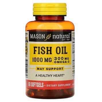 Риб'ячий жир 1000 мг з Омега-3 300мг, Omega-3 Fish Oil, Mason Natural, 60 гелевих капсул