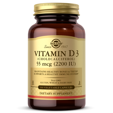 Вітамін D3, Vitamin D3, 55 mcg (2200 IU) , Solgar, 100 вегетаріанських капсул