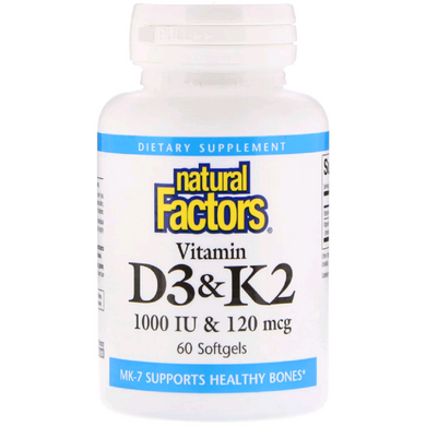 Вітамін D3 і К2, Vitamin D3 & K2, Natural Factors, 60 гелеві Капсул
