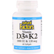 Витамин D3 и К2, Vitamin D3 & K2, Natural Factors, 60 Гелевых Капсул