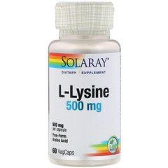 L-Лизин, L-Lysine, Solaray, 500 мг, 60 Капсул