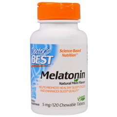 Мелатонін 5 мг, М'ятний смак, Doctor's Best, 120 жувальних таблеток