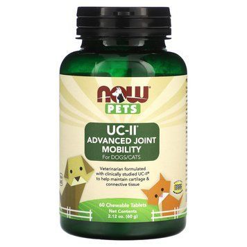 Витамины для собак и кошек, Pets UC-II Advanced Joint Mobility, NOW Foods, поддержка суставов, 60 жевательных таблеток