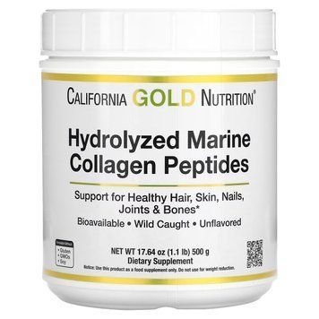Морской Коллаген Гидролизованные пептиды, без ароматизаторов, Hydrolyzed Marine Collagen Peptides, California Gold Nutrition, 500 г