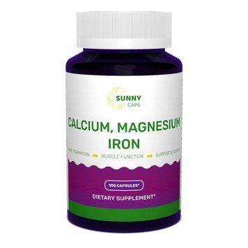 Кальцій, магній, залізо, Calcium, Magnesium and Iron Powerfull, Sunny Caps, 100 капсул