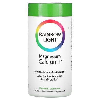 Магний Кальций +, Magnesium Calcium +, Food-Based Formula, Rainbow Light, 90 таблеток