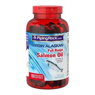 Рыбий жир лосося Piping Rock Salmon Oil 1000 mg Virgin Wild Alaskan Full Range 180 капсул