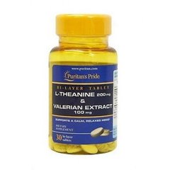 Л-теанін Puritan's Pride L-Theanine 200 mg and Valerian Extract 100 mg 30 таблеток