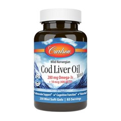 Омега 3 Carlson Labs Cod Liver Oil 280 mg Omega-3s + 10 mcg D3 250 міні капсул