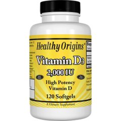 Витамин D3, Vitamin D3 2000IU, Healthy Origins, 120 капсул