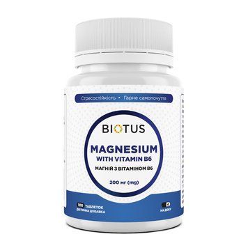 Магний с витамином В6, Magnesium with Vitamin B6, Biotus, 200 мг, 100 таблеток