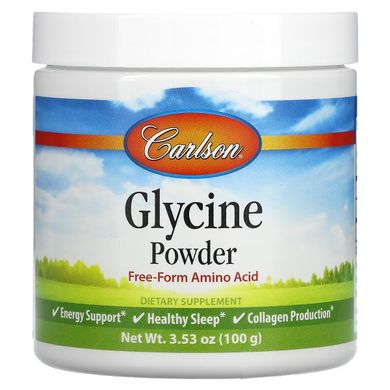 Глицин в порошке, свободная форма аминокислоты, Glycine Powder, Free Form Amino Acid, Carlson, 100 гр