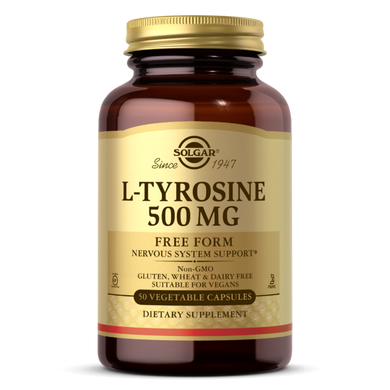 L-Тирозин, L-Tyrosine, Solgar, 500 мг, 50 вегетаріанських капсул