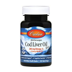 Омега 3 Carlson Labs Cod Liver Oil 280 mg Omega-3s 100 міні капсул