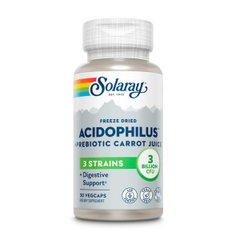 Ацидофіли, Пробіотик та пребіотик морквяного соку, Acidophilus 3 Strain Probiotic & Prebiotic Carrot Juice, Solaray, 30 вегетаріанських капсул