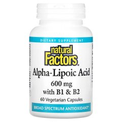 Альфа-липоевая кислота с витаминами B1 и B2, 600 мг, Alpha-Lipoic Acid with B1 & B2, Natural Factors, 60 вегетарианских капсул