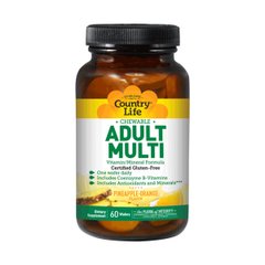 Мультивітаміни для Дорослих, Смак ананаса, Adult Multi, Country Life, 60 жувальних таблеток