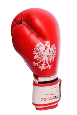 Боксерские перчатки PowerPlay 3021-2 Poland червоно-білі 14 унций